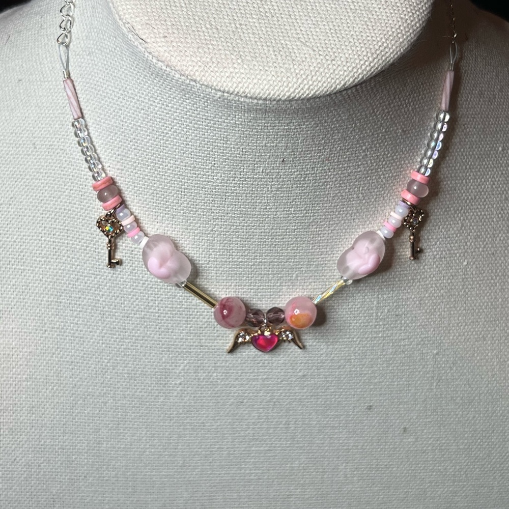 Heart necklace with  dangling keys